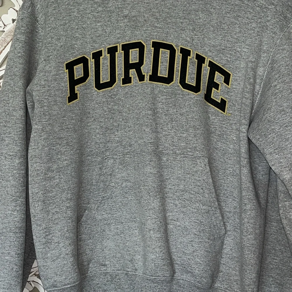 CHAMPION PURDUE BOILERMAKERS MENS GREY POWERBLEND TWILL LONG SLEEVE HOODIE sz S
